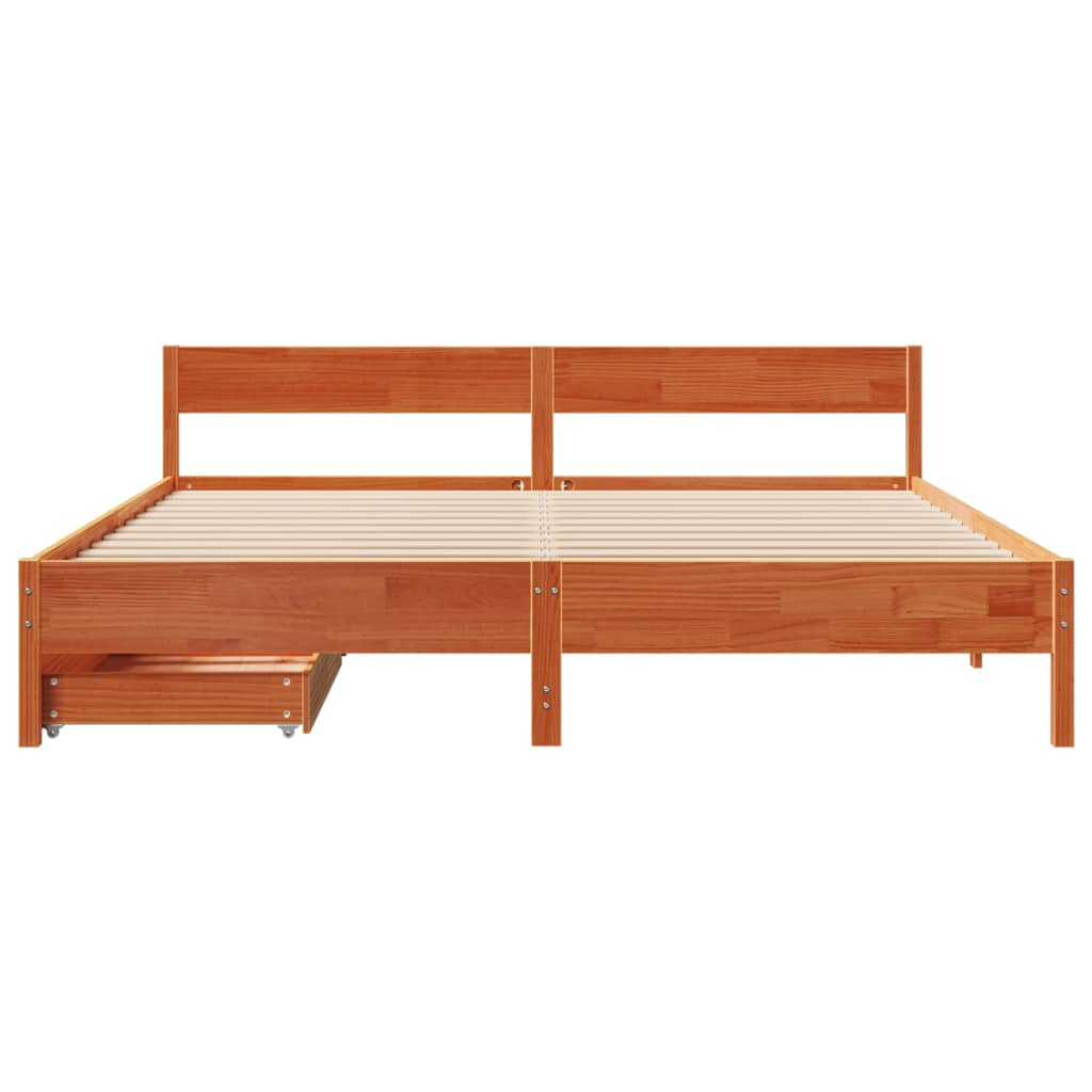 Bedframe zonder matras massief grenenhout wasbruin 200x200 cm