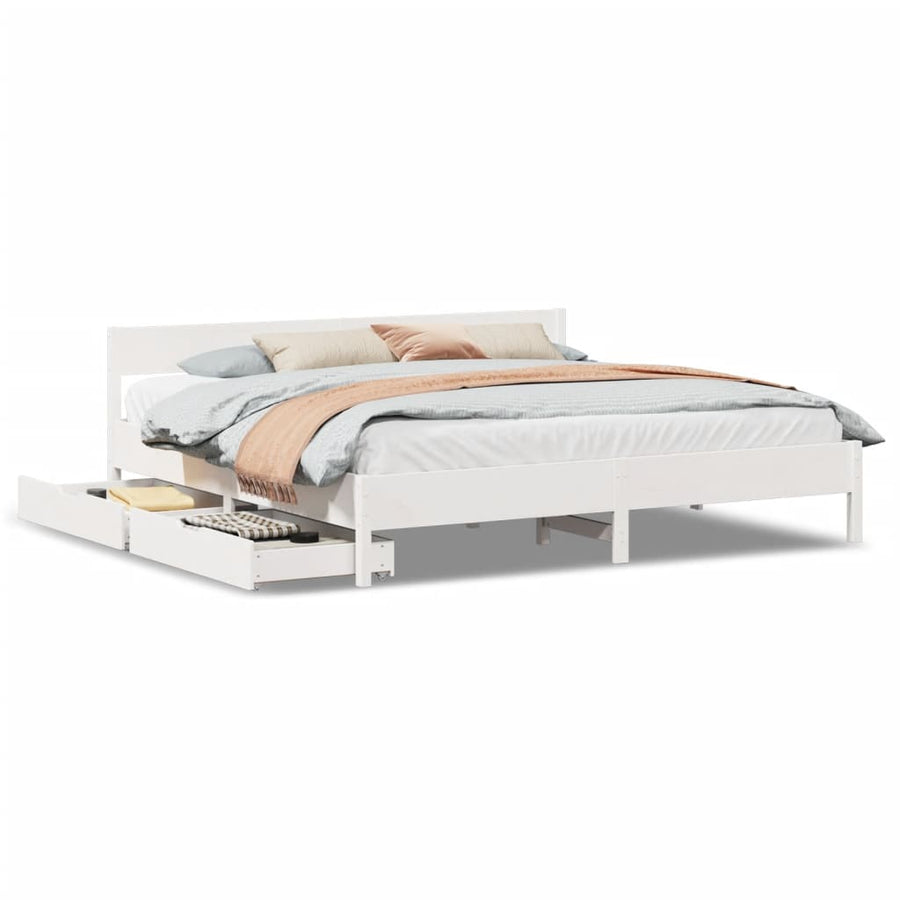 Bedframe zonder matras massief grenenhout wit 180x200 cm
