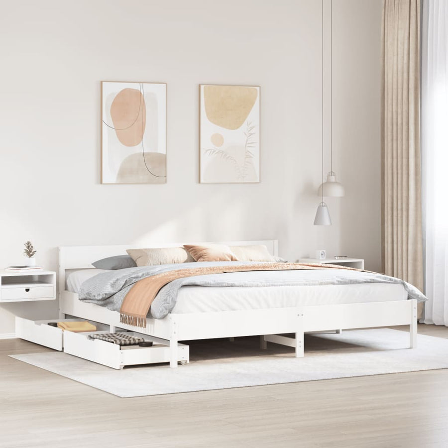 Bedframe zonder matras massief grenenhout wit 180x200 cm