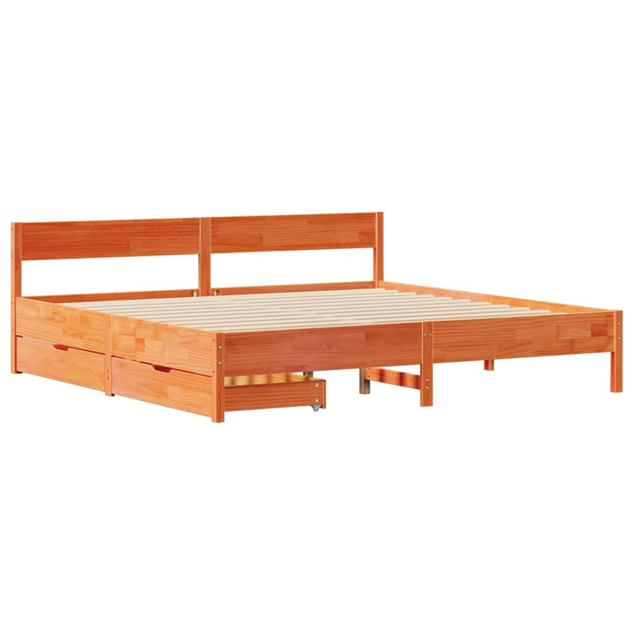 Bedframe zonder matras massief grenenhout wasbruin 180x200 cm