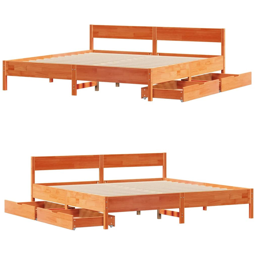Bedframe zonder matras massief grenenhout wasbruin 180x200 cm