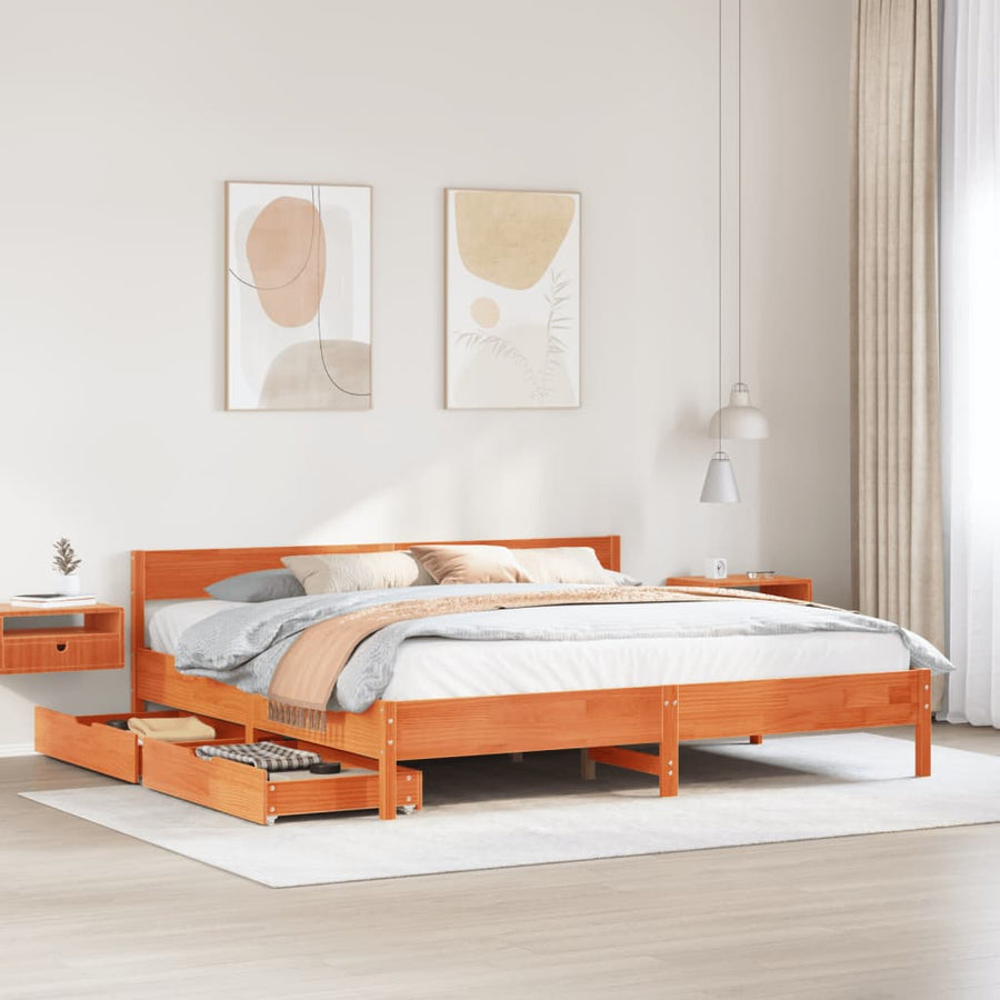 Bedframe zonder matras massief grenenhout wasbruin 180x200 cm