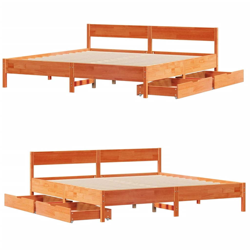 Bedframe zonder matras massief grenenhout wasbruin 160x200 cm