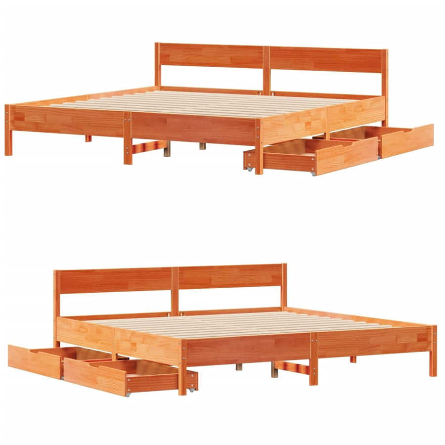 Bedframe zonder matras massief grenenhout wasbruin 160x200 cm
