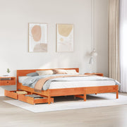 Bedframe massief grenenhout wasbruin 160x200 cm met lades