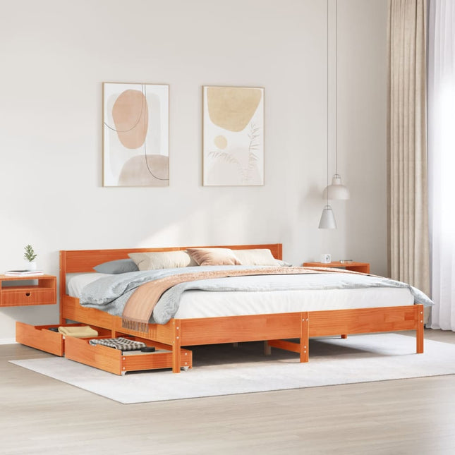 Bedframe zonder matras massief grenenhout wasbruin 160x200 cm