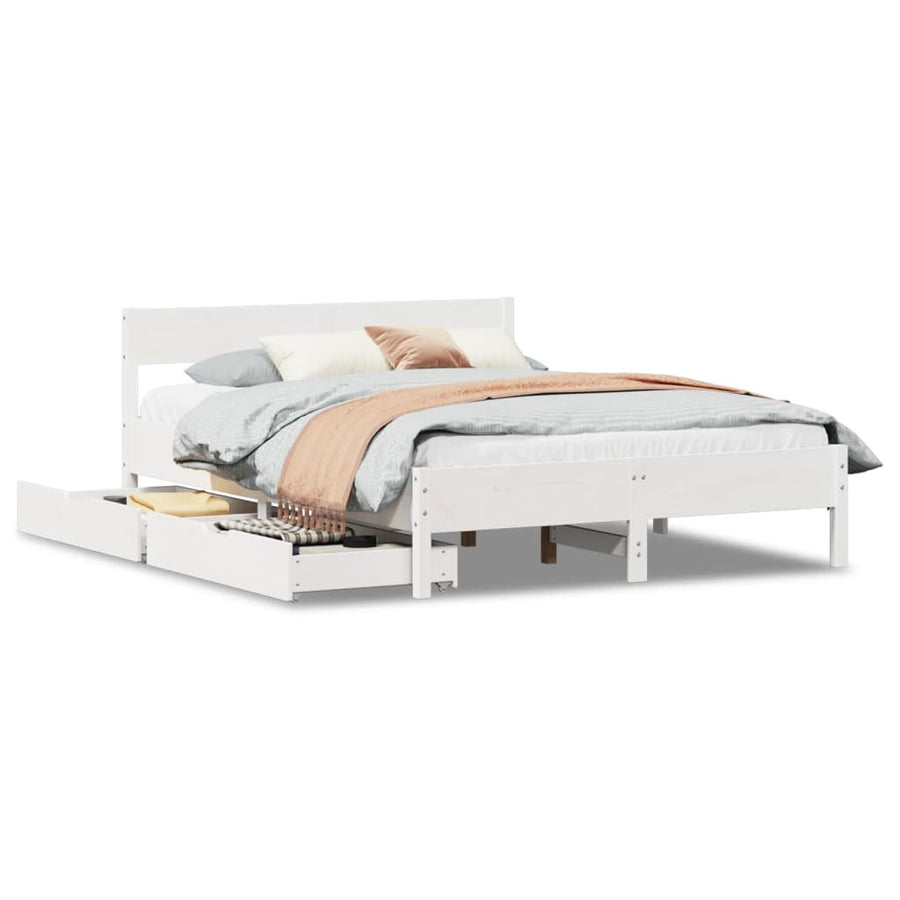 Bedframe zonder matras massief grenenhout wit 150x200 cm
