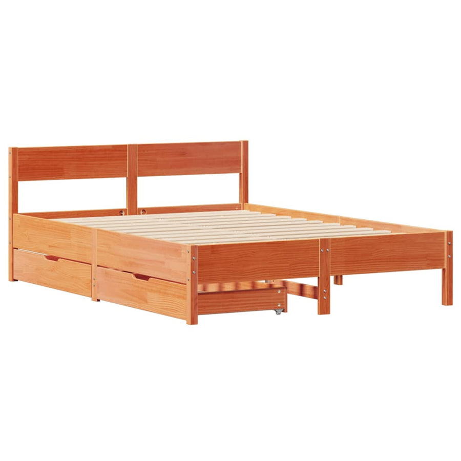 Bedframe zonder matras massief grenenhout wasbruin 150x200 cm