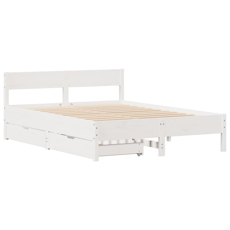 Bedframe zonder matras massief grenenhout wit 140x200 cm