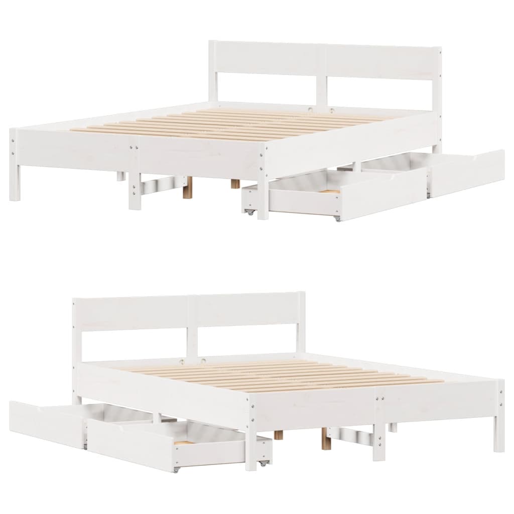 Bedframe zonder matras massief grenenhout wit 120x200 cm
