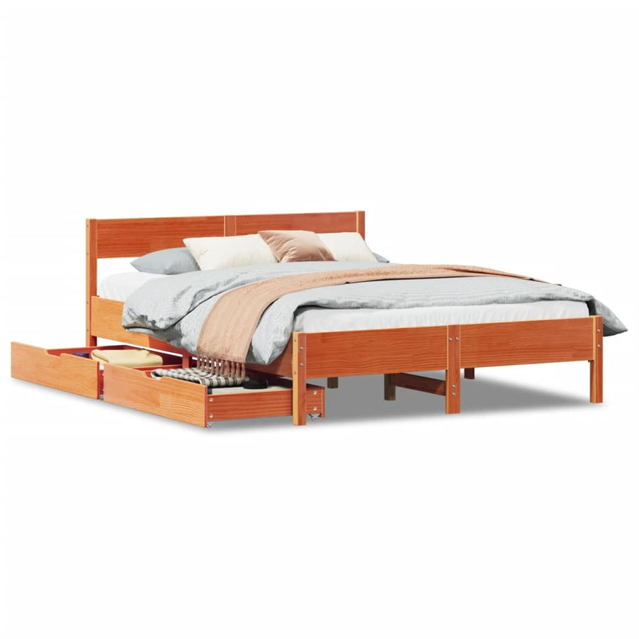 Bedframe zonder matras massief grenenhout wasbruin 120x200 cm