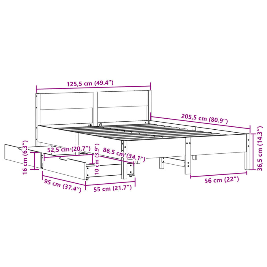 Bedframe zonder matras massief grenenhout wasbruin 120x200 cm