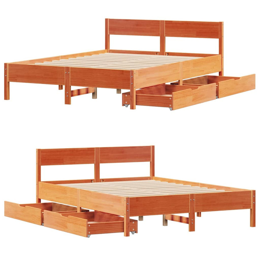 Bedframe zonder matras massief grenenhout wasbruin 120x200 cm