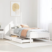 Bedframe massief grenenhout wit 140x200 cm met lades