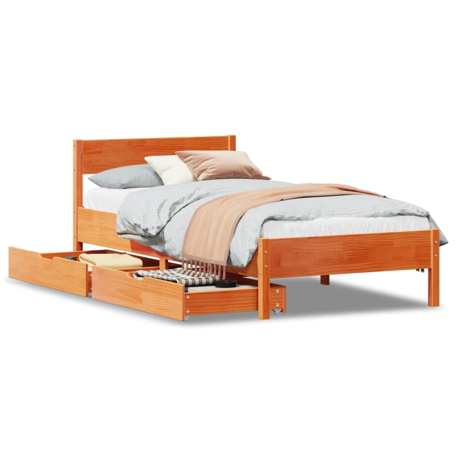 Bedframe zonder matras massief grenenhout wasbruin 100x200 cm