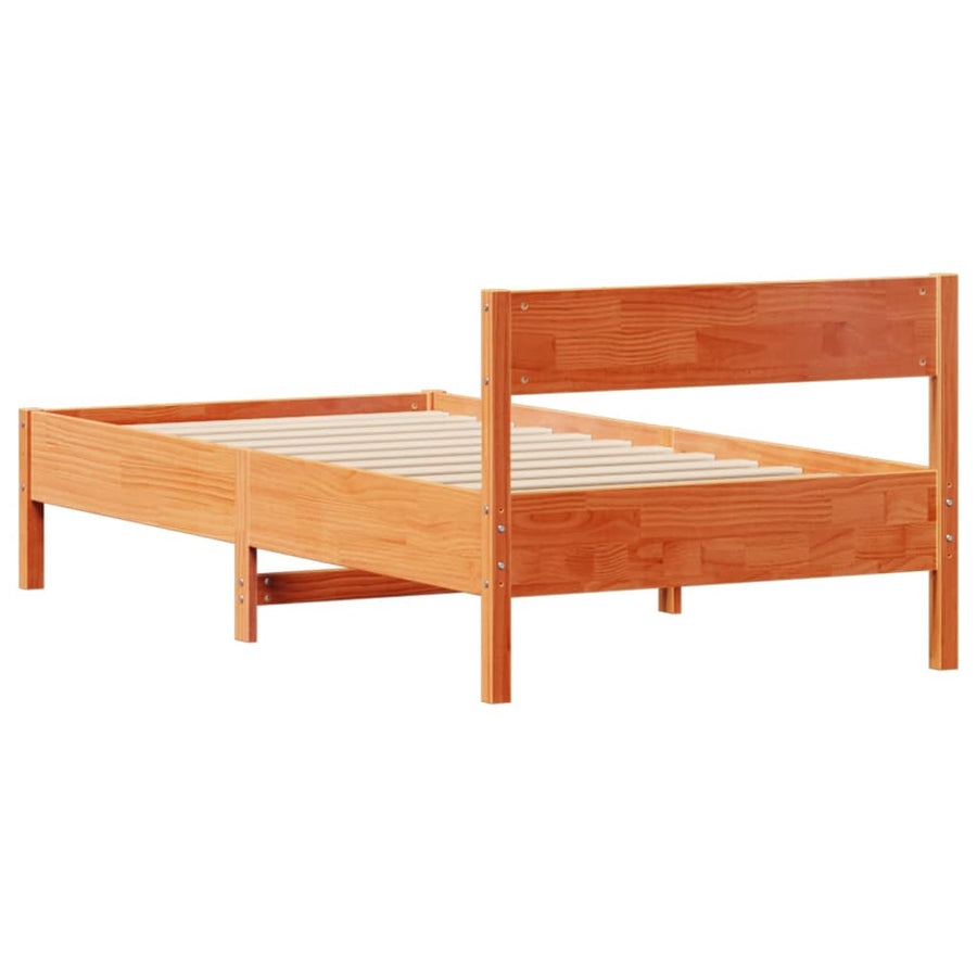 Bedframe zonder matras massief grenenhout wasbruin 100x200 cm