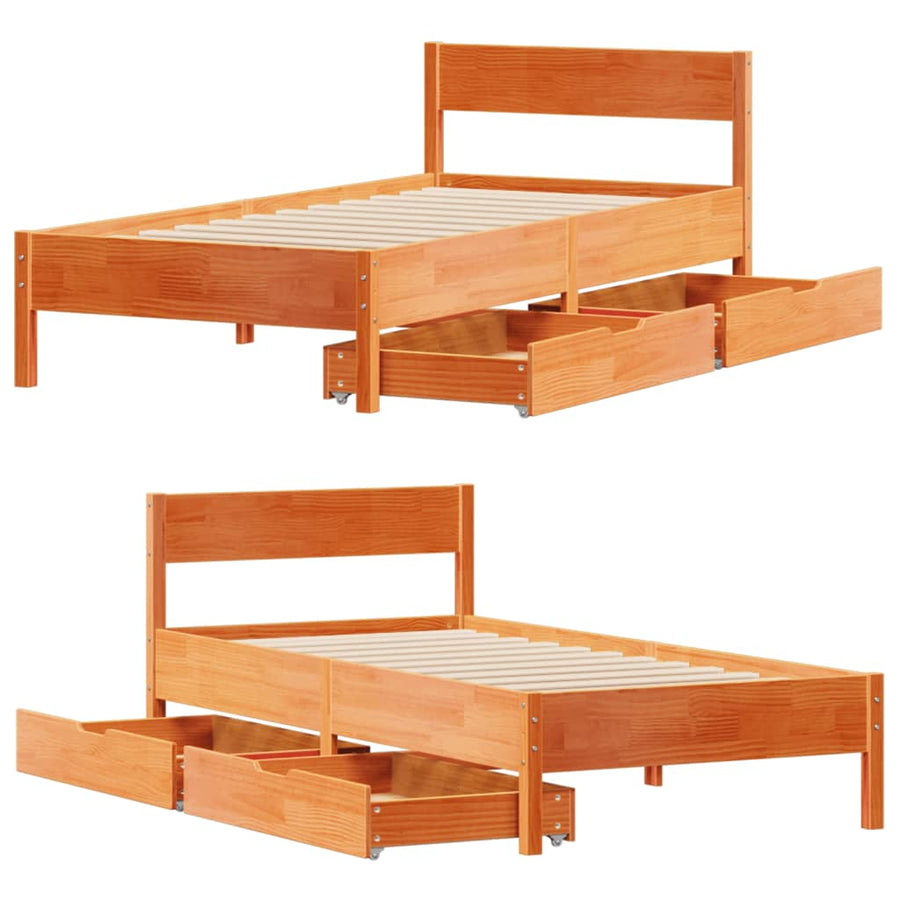 Bedframe zonder matras massief grenenhout wasbruin 100x200 cm