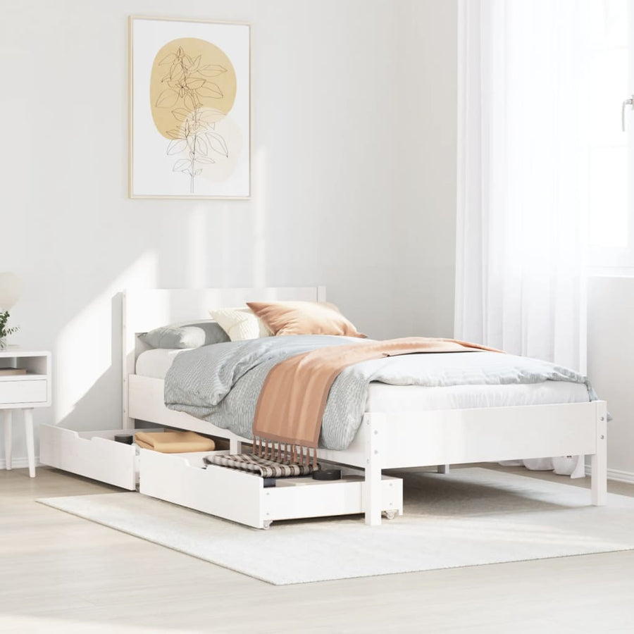Bedframe zonder matras massief grenenhout wit 90x200 cm