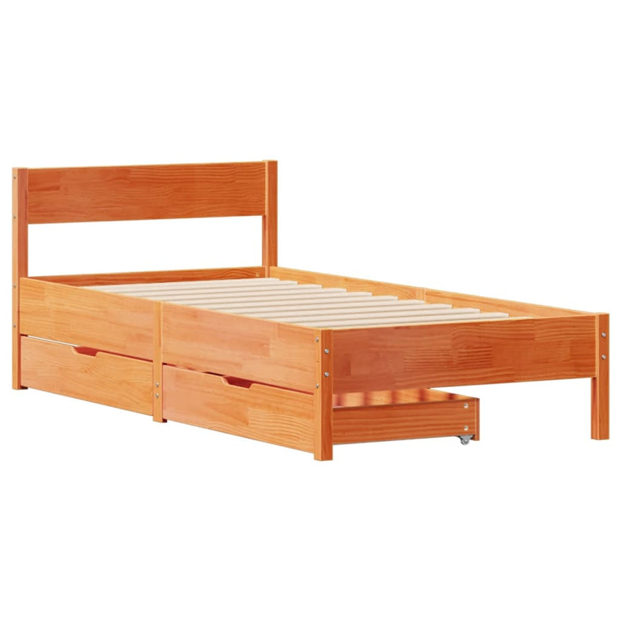 Bedframe zonder matras massief grenenhout wasbruin 90x200 cm