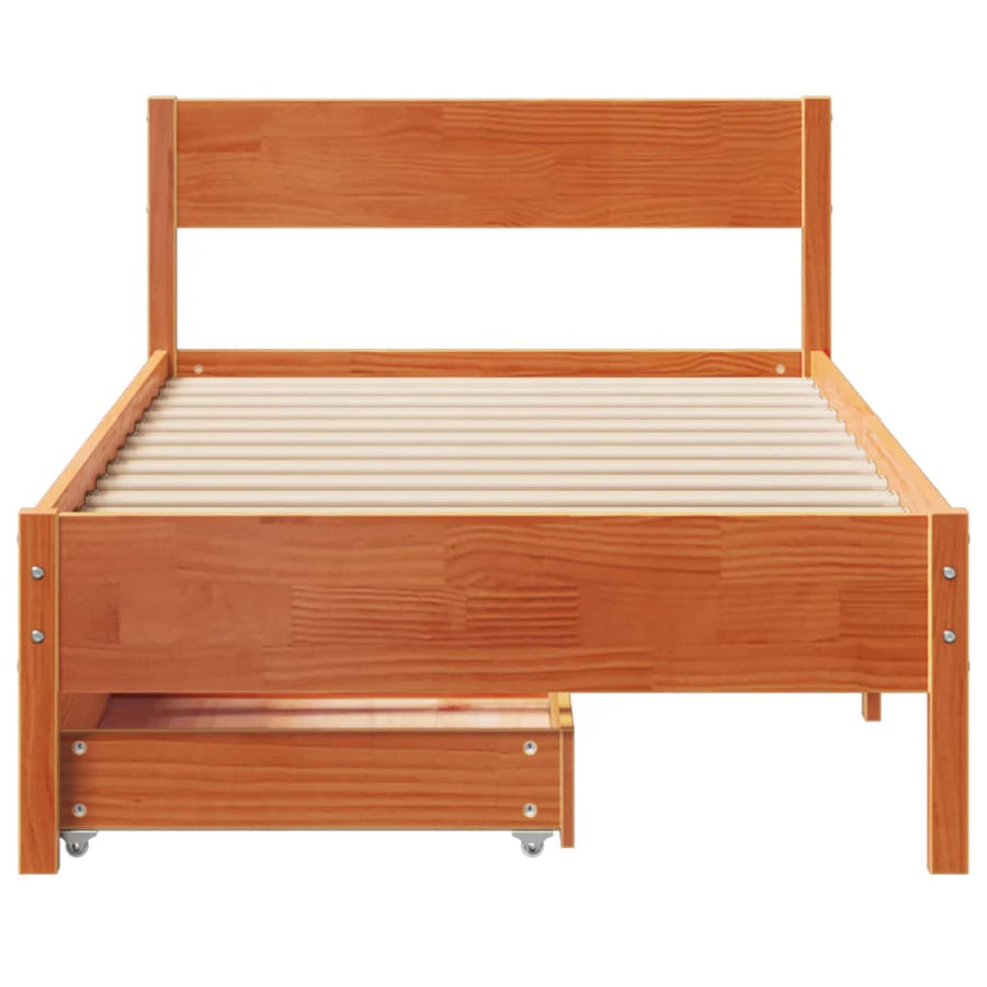 Bedframe zonder matras massief grenenhout wasbruin 90x200 cm