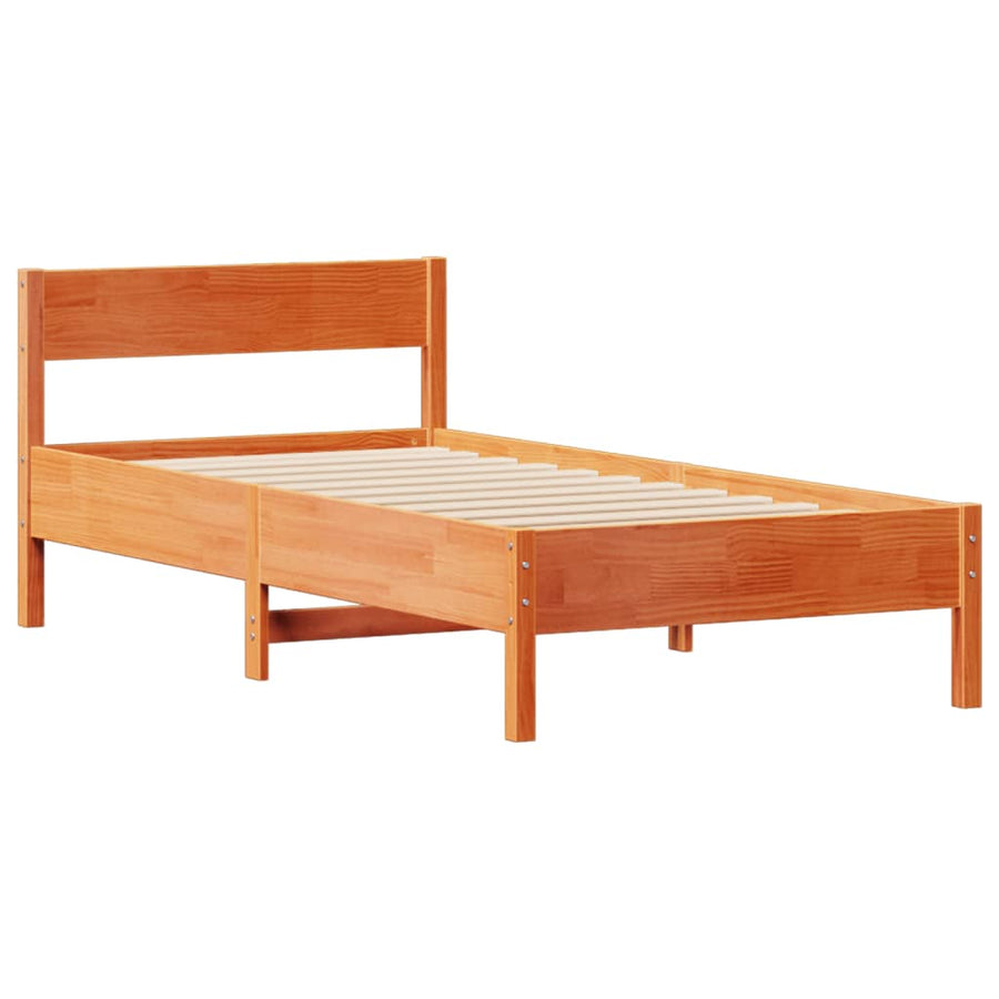 Bedframe zonder matras massief grenenhout wasbruin 90x200 cm