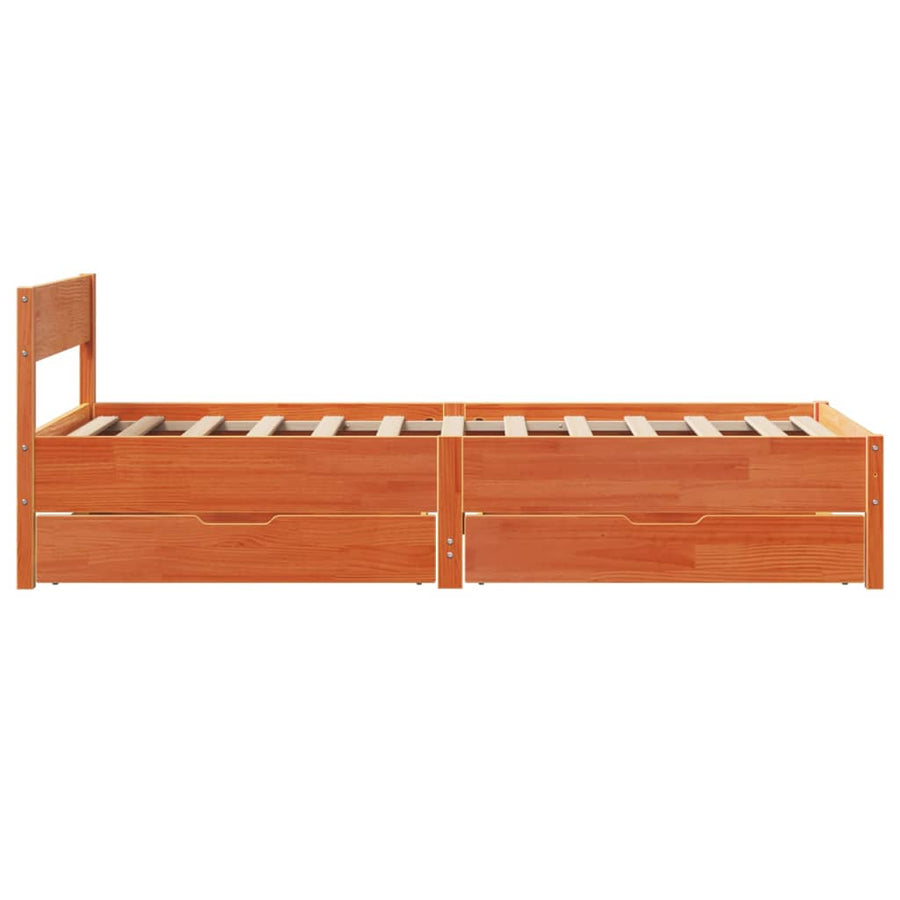 Bedframe zonder matras massief grenenhout wasbruin 90x200 cm