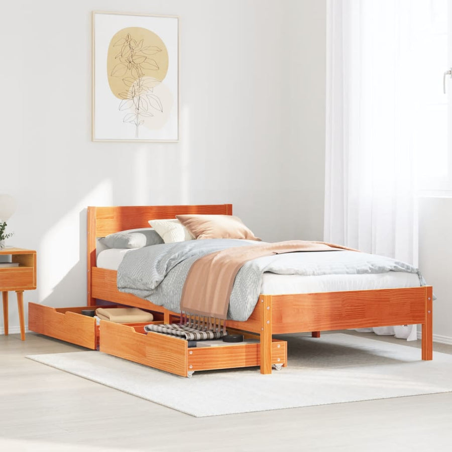 Bedframe zonder matras massief grenenhout wasbruin 90x200 cm
