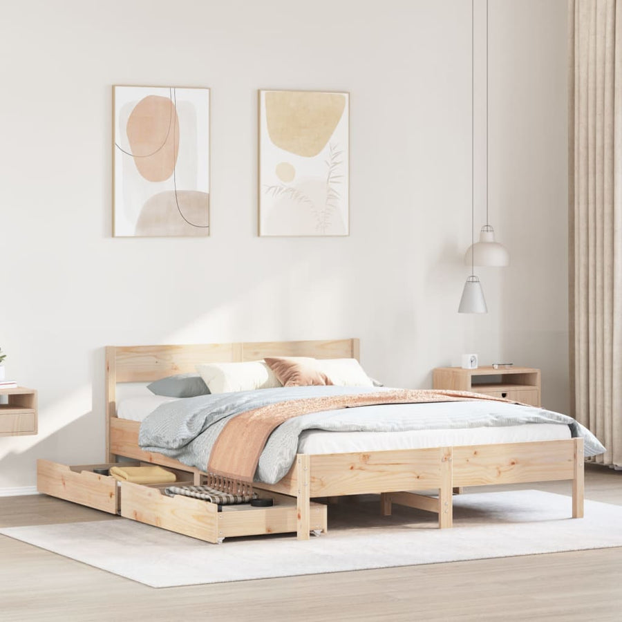 Bedframe zonder matras massief grenenhout 135x190 cm