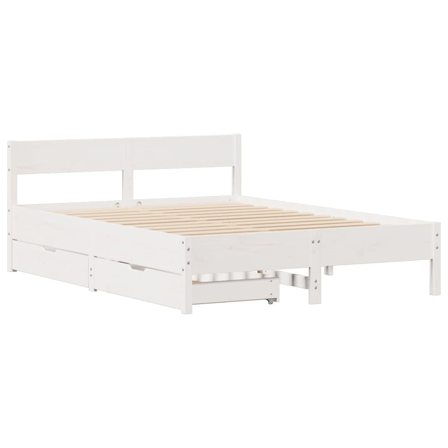Bedframe zonder matras massief grenenhout wit 135x190 cm