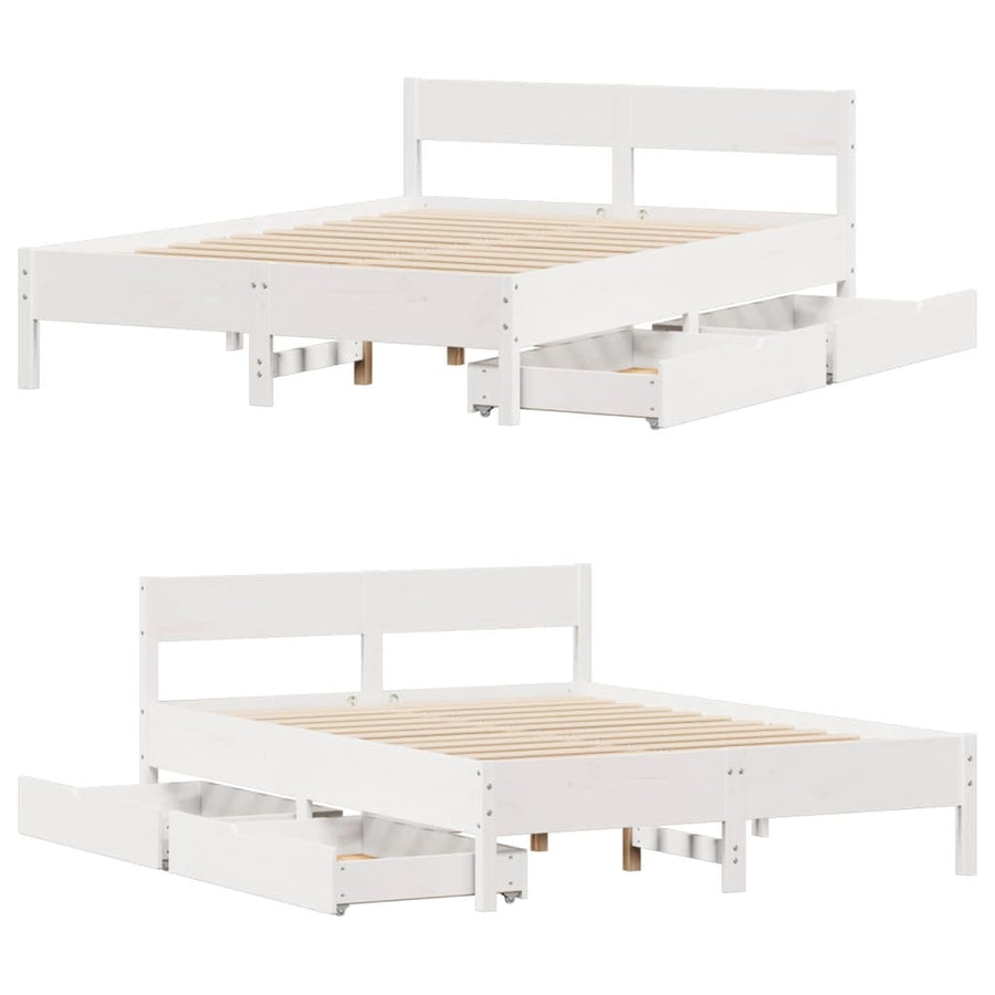Bedframe zonder matras massief grenenhout wit 135x190 cm