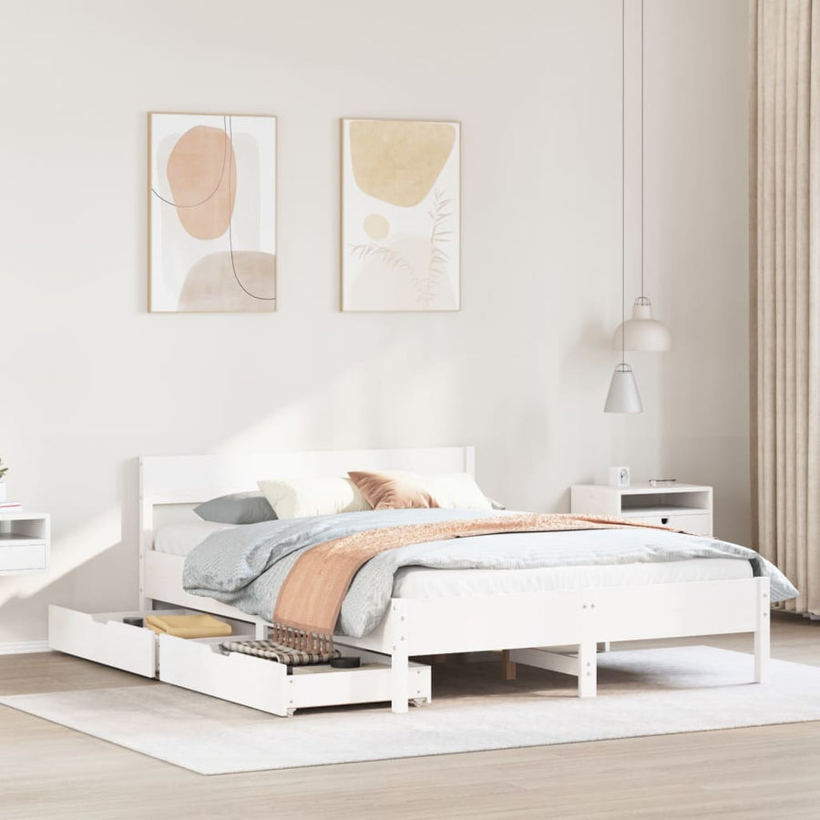 Bedframe zonder matras massief grenenhout wit 135x190 cm