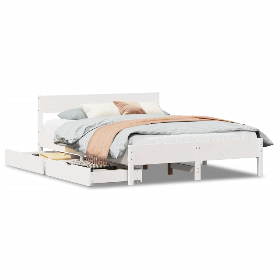 Bedframe zonder matras massief grenenhout wit 120x190 cm