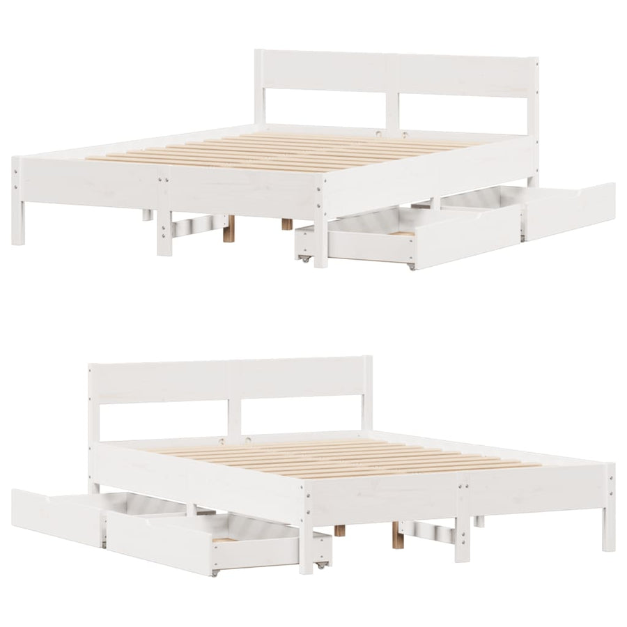 Bedframe zonder matras massief grenenhout wit 120x190 cm