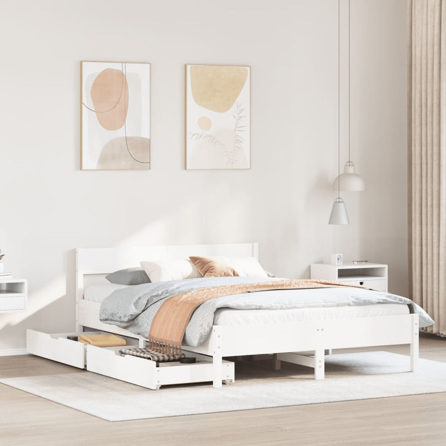 Bedframe zonder matras massief grenenhout wit 120x190 cm