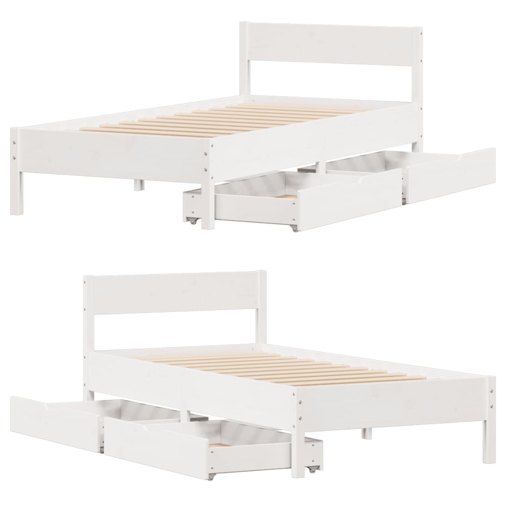 Bedframe zonder matras massief grenenhout wit 90x190 cm