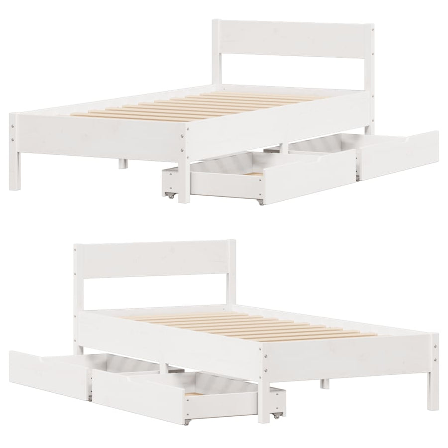 Bedframe zonder matras massief grenenhout wit 90x190 cm