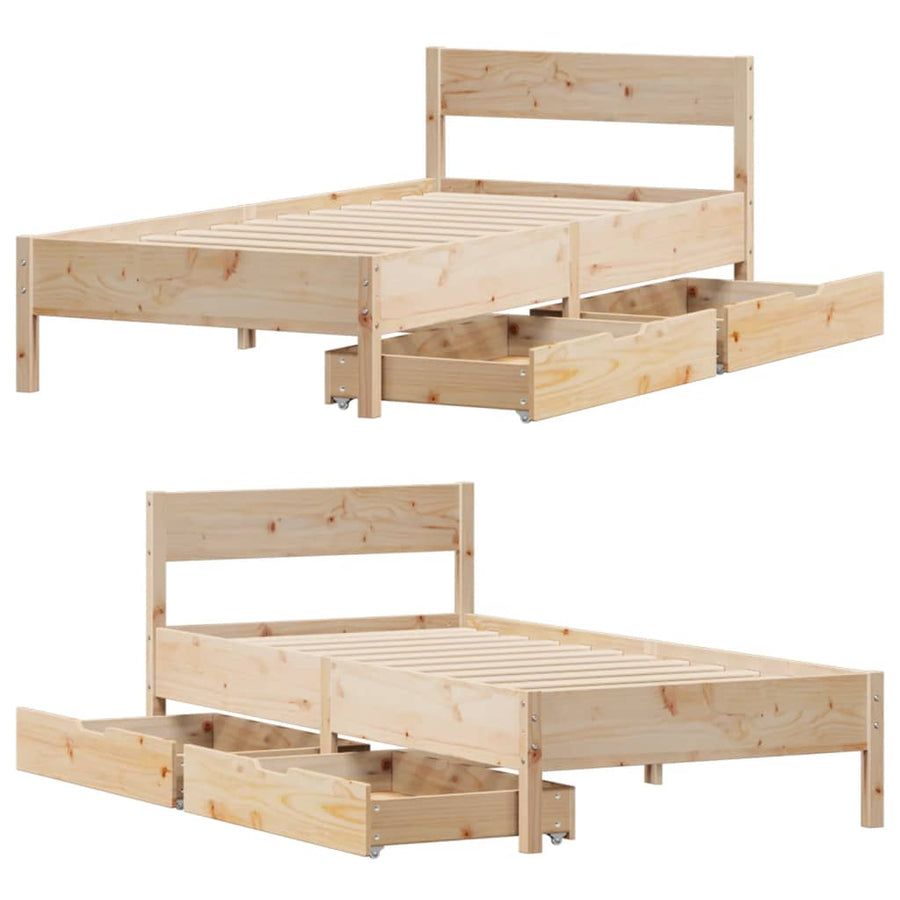 Bedframe zonder matras massief grenenhout 75x190 cm