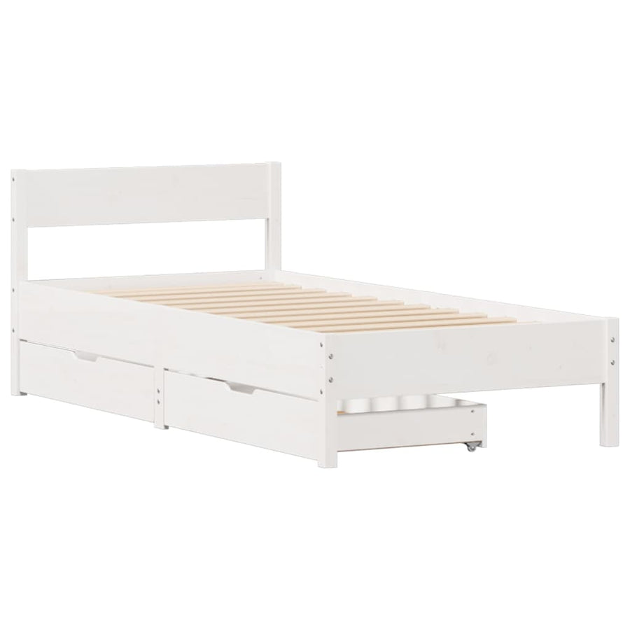 Bedframe zonder matras massief grenenhout wit 75x190 cm