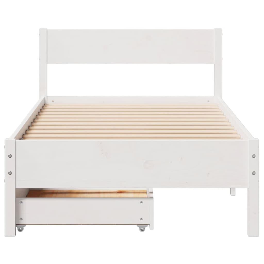 Bedframe zonder matras massief grenenhout wit 75x190 cm