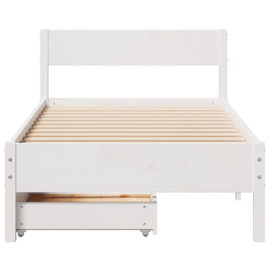 Bedframe zonder matras massief grenenhout wit 75x190 cm