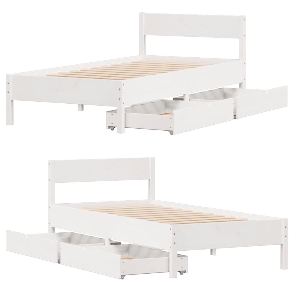 Bedframe zonder matras massief grenenhout wit 75x190 cm
