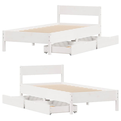 Bedframe zonder matras massief grenenhout wit 75x190 cm