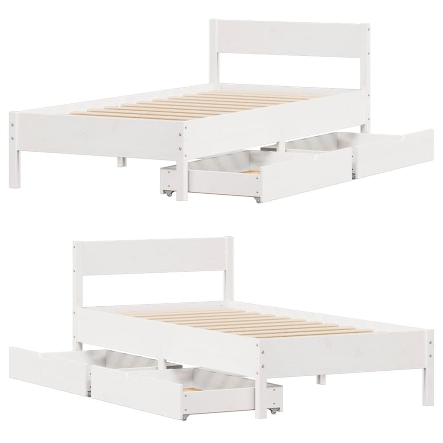 Bedframe zonder matras massief grenenhout wit 75x190 cm