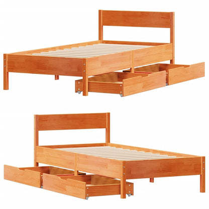 Bedframe zonder matras massief grenenhout wasbruin 75x190 cm