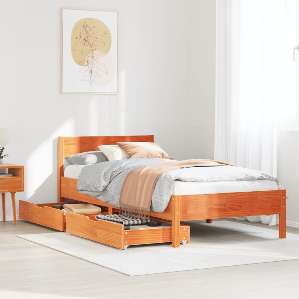 Bedframe zonder matras massief grenenhout wasbruin 75x190 cm