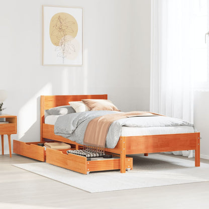 Bedframe zonder matras massief grenenhout wasbruin 75x190 cm