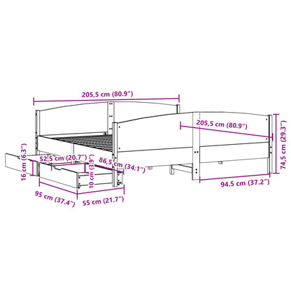 Bedframe zonder matras massief grenenhout wit 200x200 cm