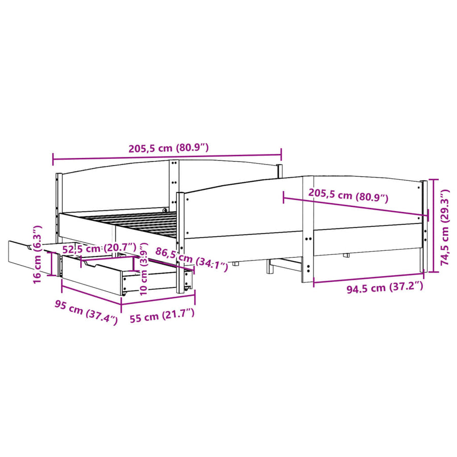 Bedframe zonder matras massief grenenhout wit 200x200 cm
