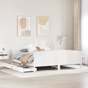 Bedframe massief grenenhout wit 200x200 cm met lades