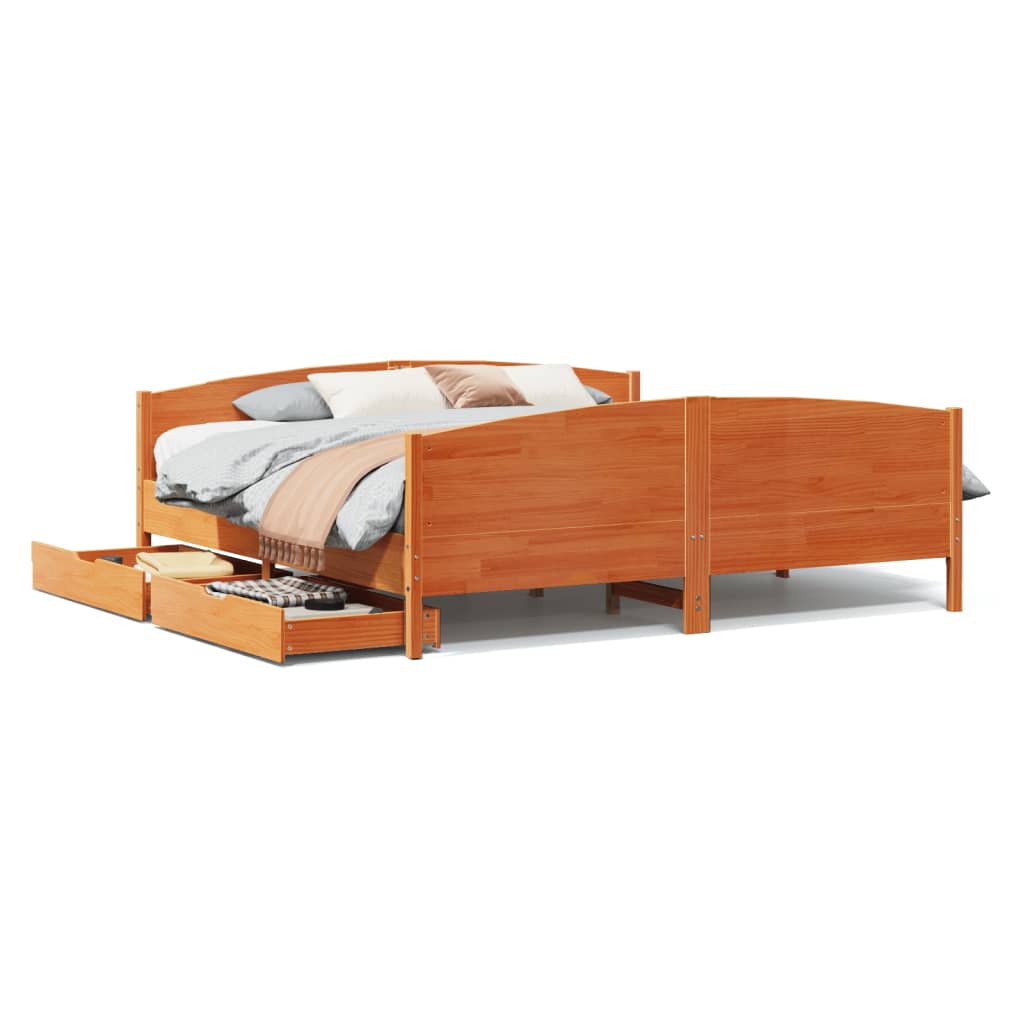 Bedframe zonder matras massief grenenhout wasbruin 200x200 cm